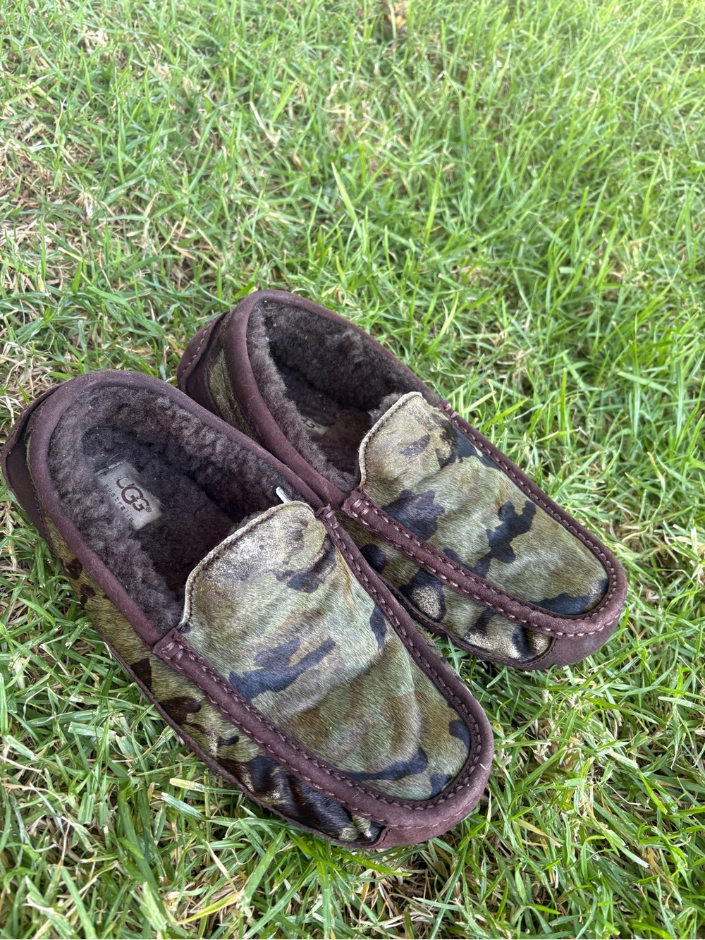 UGG Kids Camo Moccasins in Brown and Green